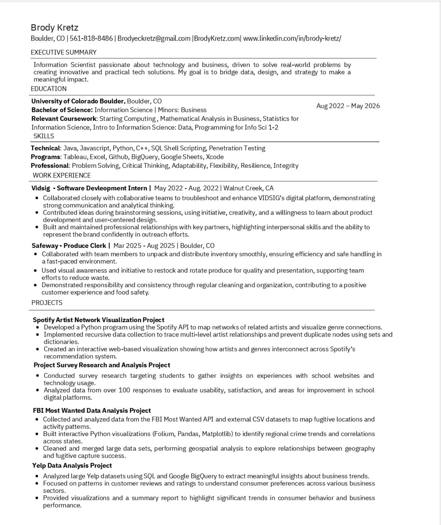 Brody Kretz Resume Preview